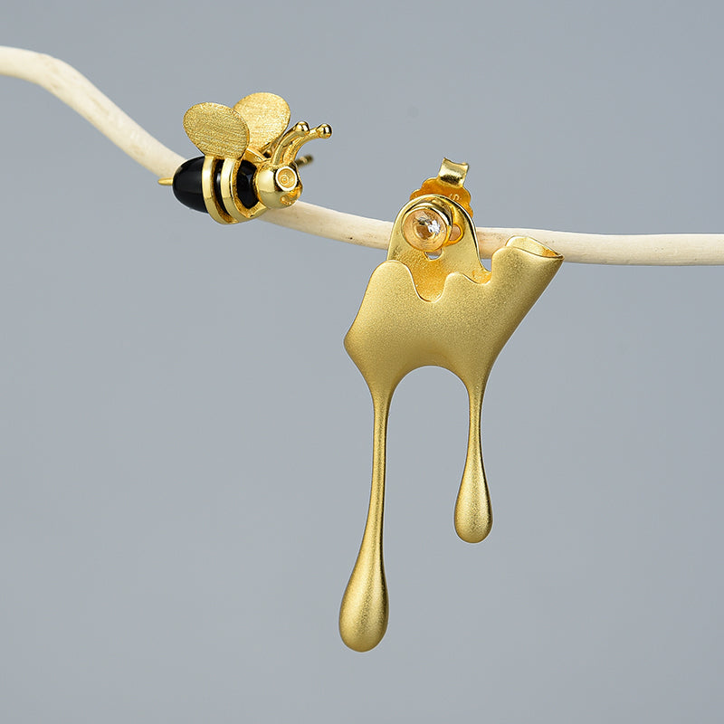 Honey Bee Asymmetrical Stud Earrings