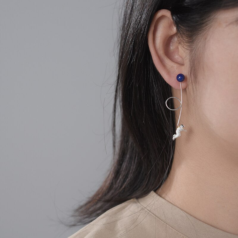 Deja Veux Jewelry Astronaut Drop Earrings Metals Type: 925 Sterling Silver , 18K Gold plated Main Stone: Lapis Lazuli Item Weight: about 4.64g