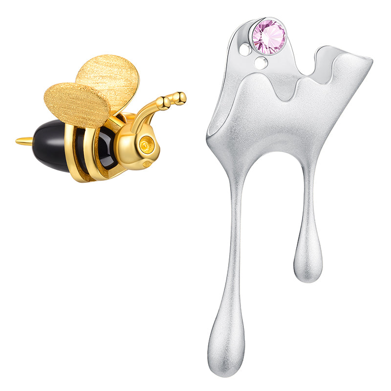 Honey Bee Asymmetrical Stud Earrings