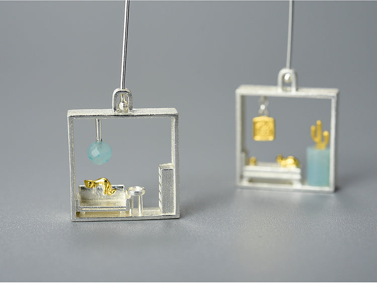 Lazy Cat at Home Drop Earrings