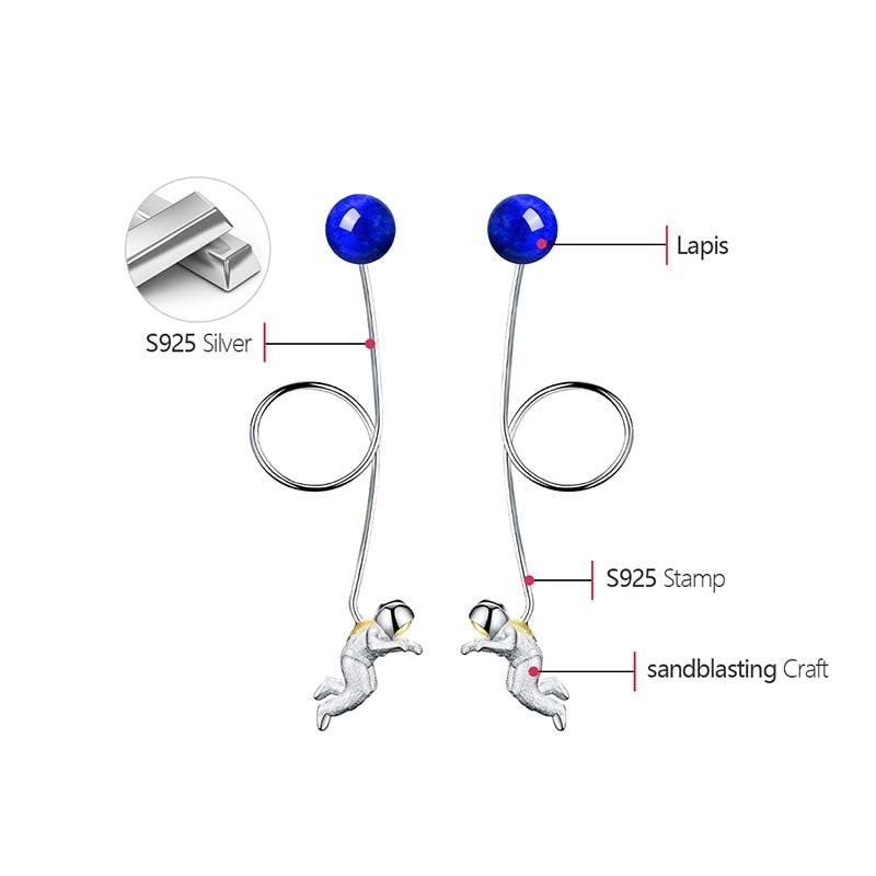 Deja Veux Jewelry Astronaut Drop Earrings Metals Type: 925 Sterling Silver , 18K Gold plated Main Stone: Lapis Lazuli Item Weight: about 4.64g