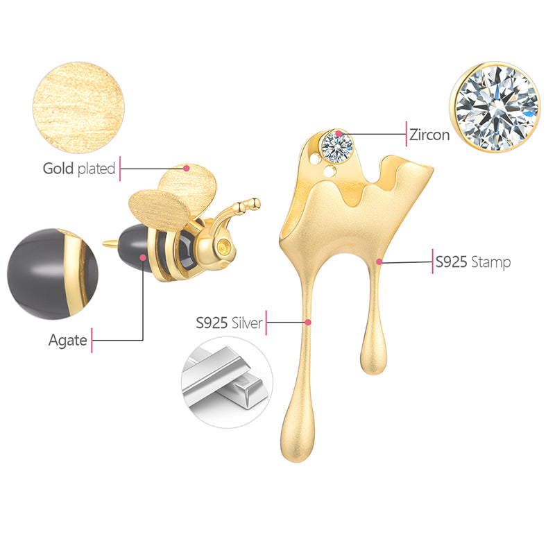 Honey Bee Asymmetrical Stud Earrings