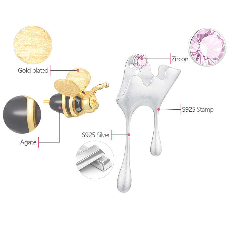 Honey Bee Asymmetrical Stud Earrings