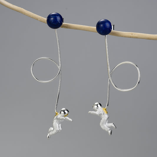 Deja Veux Jewelry Astronaut Drop Earrings Metals Type: 925 Sterling Silver , 18K Gold plated Main Stone: Lapis Lazuli Item Weight: about 4.64g