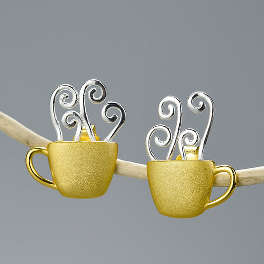Hot Coffee Cup Stud Earrings
