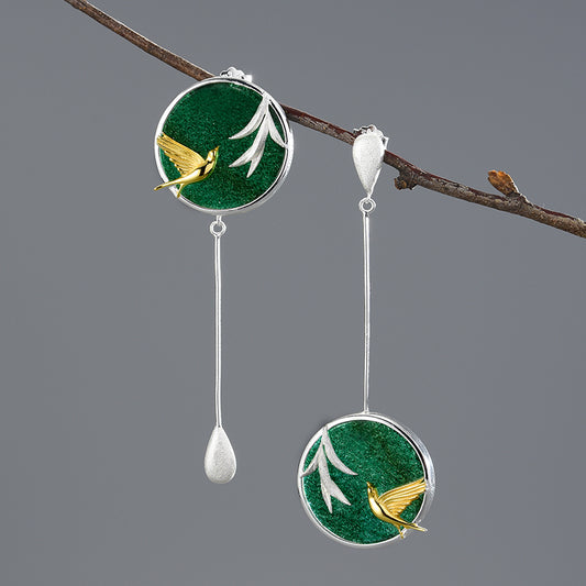 Bird and Flower Drop Earrings