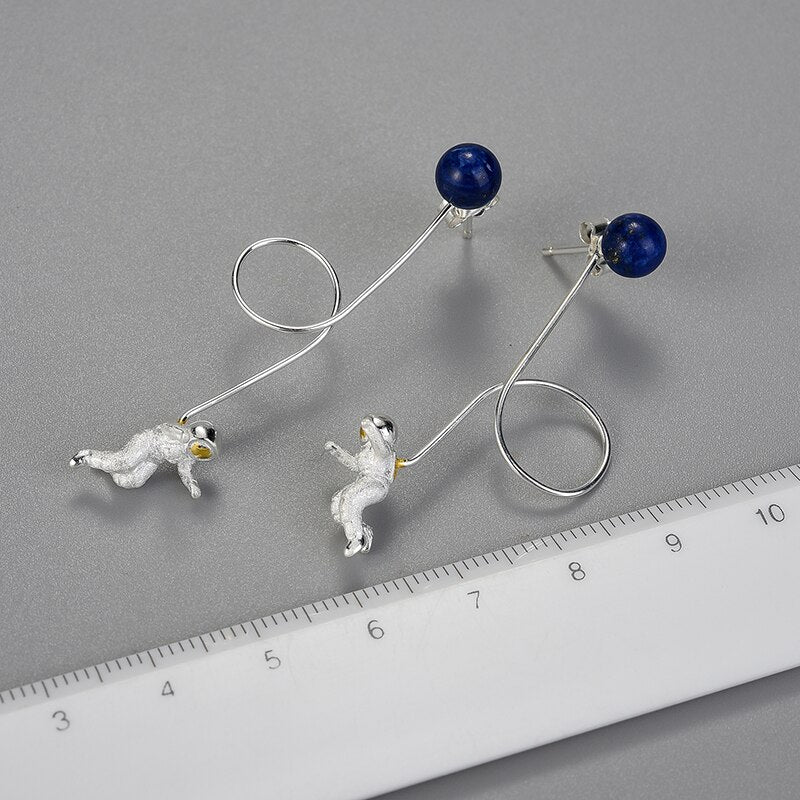 Deja Veux Jewelry Astronaut Drop Earrings Metals Type: 925 Sterling Silver , 18K Gold plated Main Stone: Lapis Lazuli Item Weight: about 4.64g
