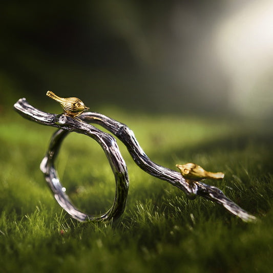 Bird on Branch Adjustable Ring