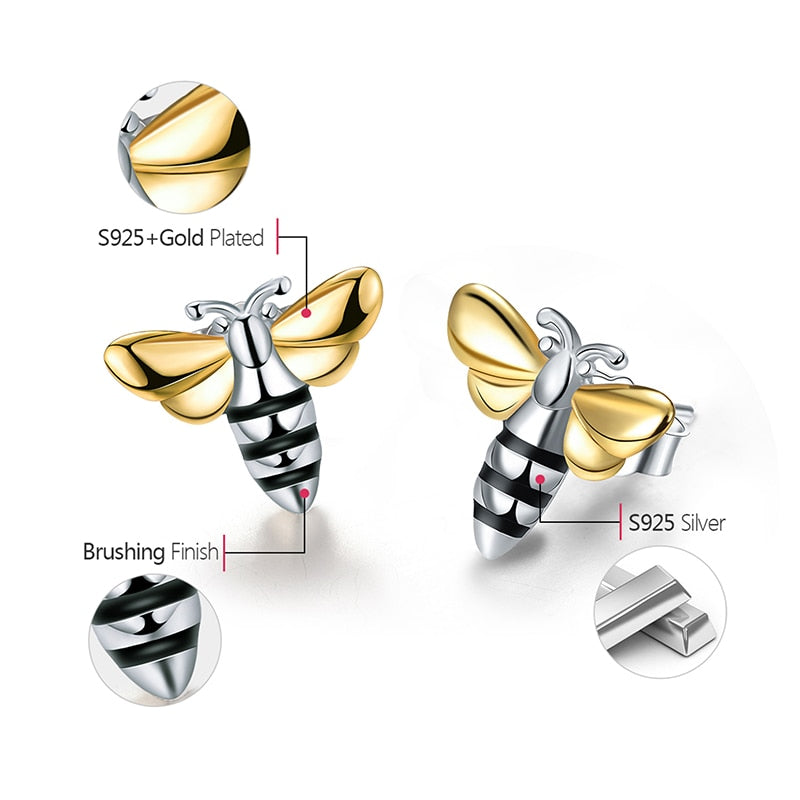 Deja Veux Jewelry Bee with Stripes Stud Earrings   Metals Type: 925 Sterling Silver / 18K Gold plated   Back Finding: Push Back   Item Weight: 1.95g
