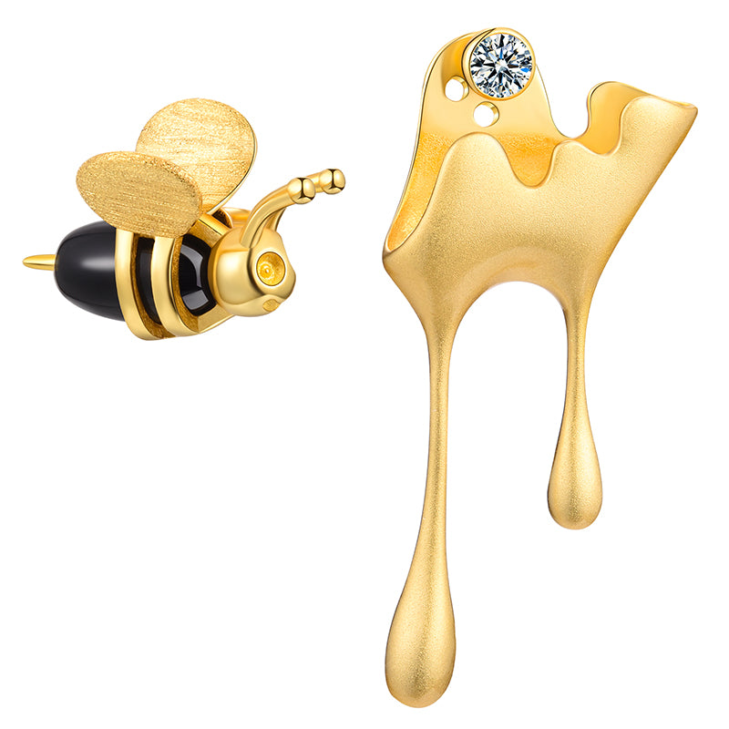 Honey Bee Asymmetrical Stud Earrings