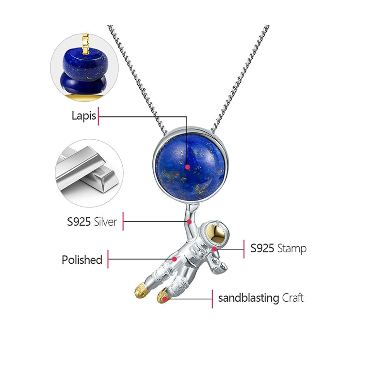 Astronaut Pendant  Metals Type: 925 Sterling Silver / 18K Gold plated Main Stone: Lapis Lazuli Item Weight: about 2.47g